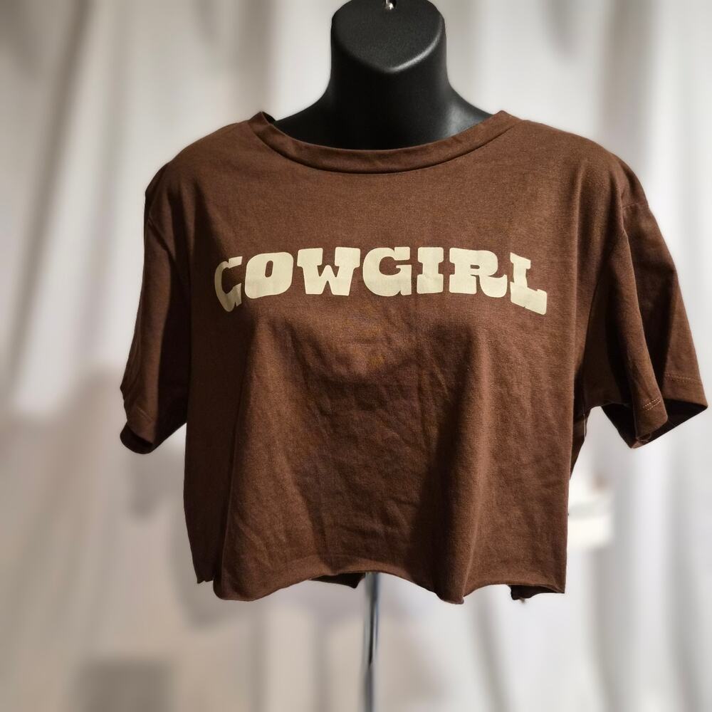 NWT Vintage Charlotte Russe Brown COWGIRL Graphic Crop‎ Top Size Large